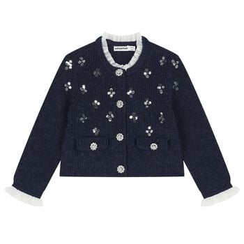 Girls Navy Blue Knitted Sequin Cardigan