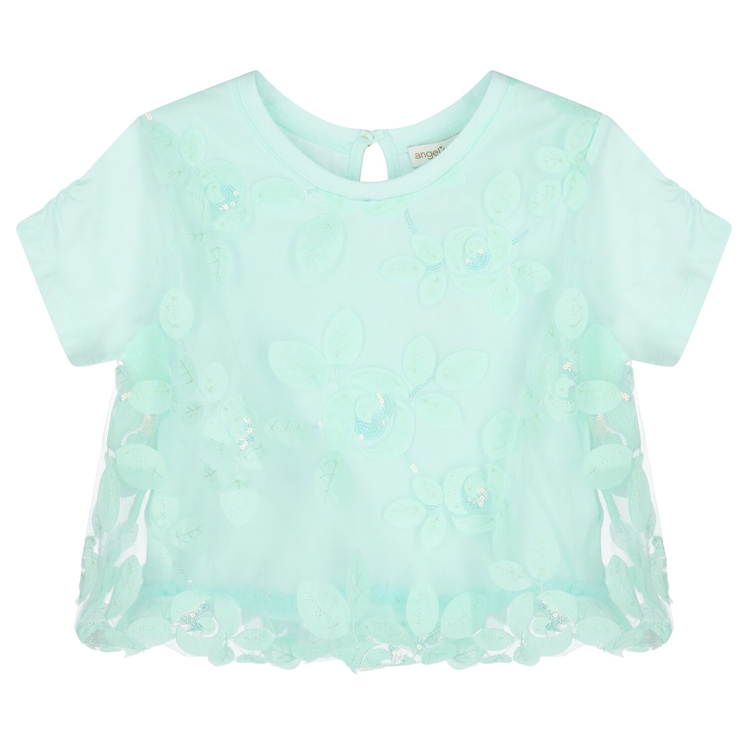 Girls Green Sequin Tulle Top, 1, hi-res