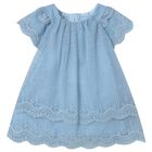 Younger Girls Blue Embroidered Tulle Dress, 2, hi-res