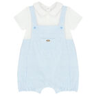 Baby Boys White & Blue Romper & Hat Set, 3, hi-res
