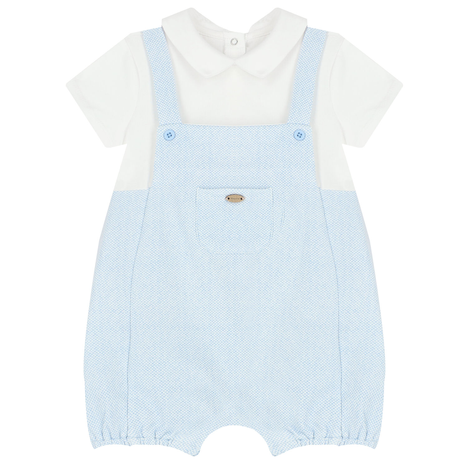 Baby Boys White & Blue Romper & Hat Set, 3, hi-res