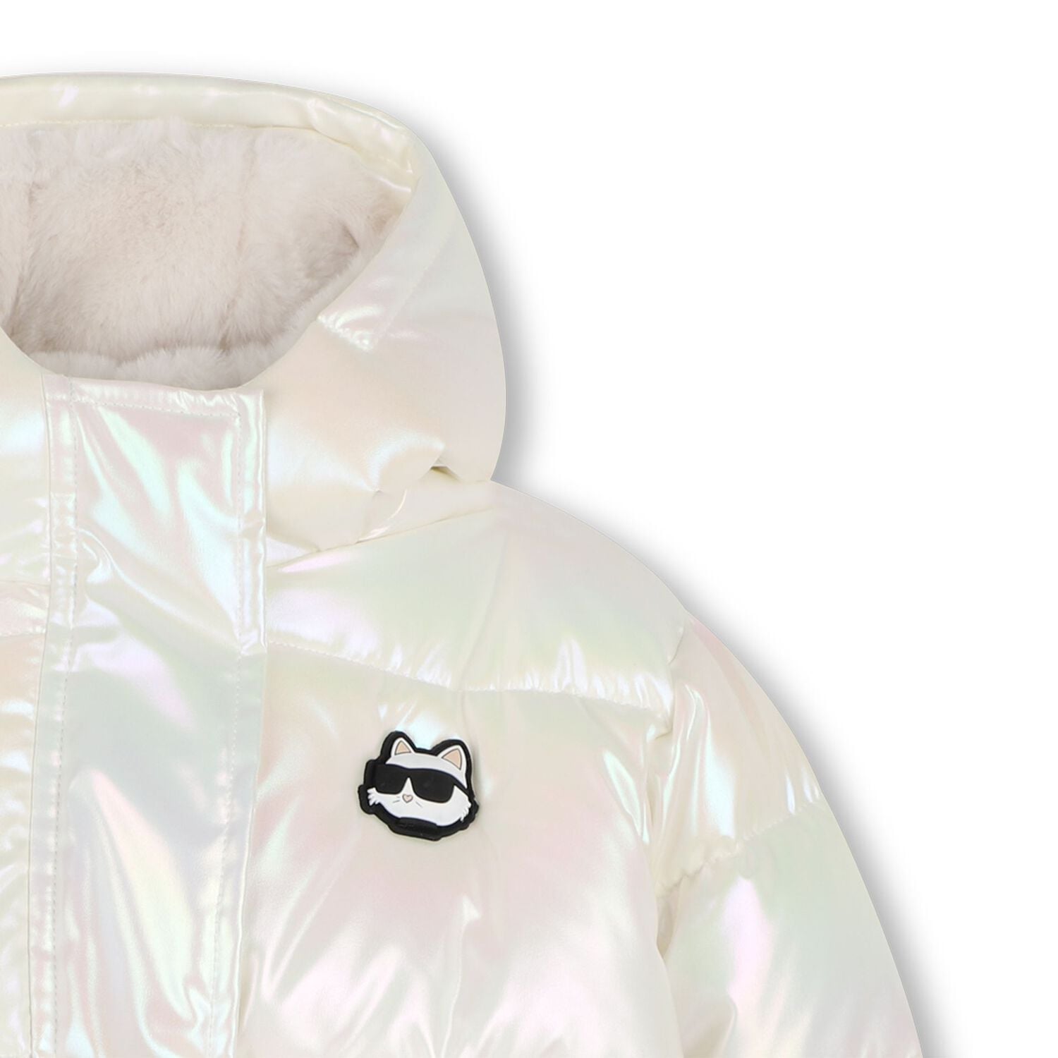 Younger Girls Ivory Iridescent Puffer Jacket, 1, hi-res