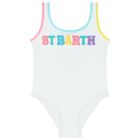 Girls White Logo Swimsuit, 1, hi-res
