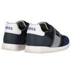Boys Navy Blue Logo Trainers, 2, hi-res