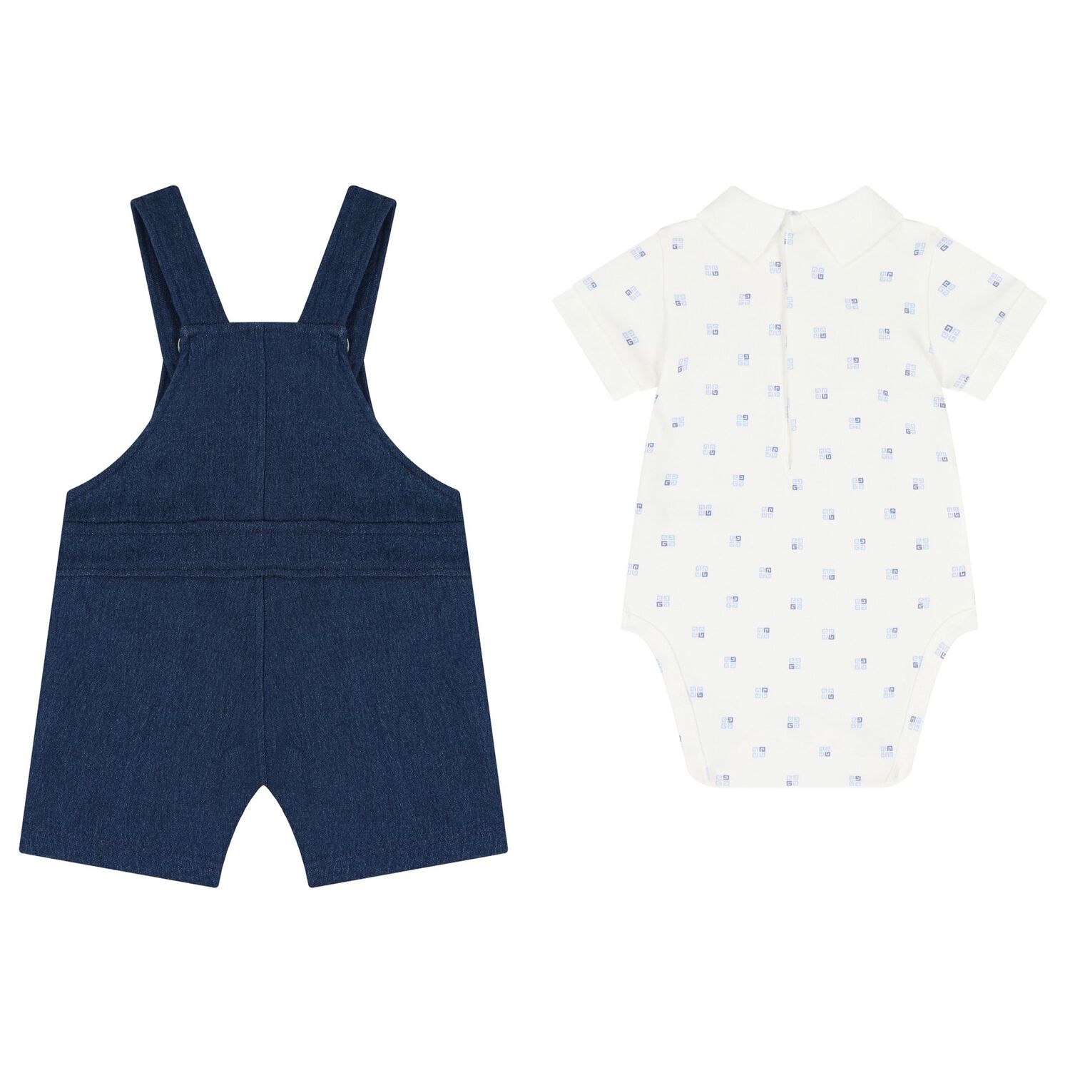 Baby Boys White & Navy Blue Dungaree Set, 1, hi-res