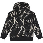 Boys Black Logo Hooded Top, 1, hi-res