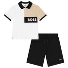 Boys White & Black Logo Shorts Set, 1, hi-res