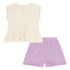 Younger Girls Ivory & Lilac Shorts Set, 1, hi-res
