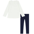 Girls Ivory & Navy Sequin Leggings Set, 2, hi-res