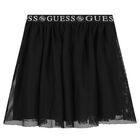 Girls Black Logo Mesh Skirt, 1, hi-res