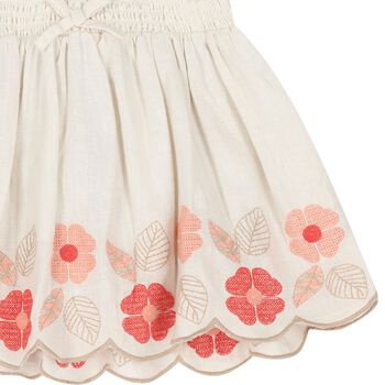 Girls White & Pink Embroidered Skirt
