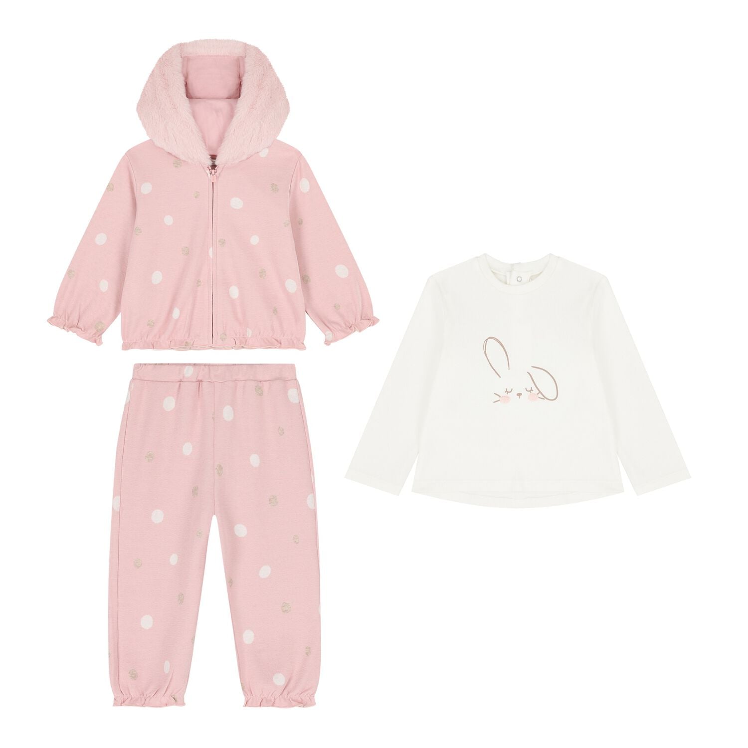 Baby Girls Pink & Ivory Bunny Tracksuit ( 3 Piece ), 1, hi-res