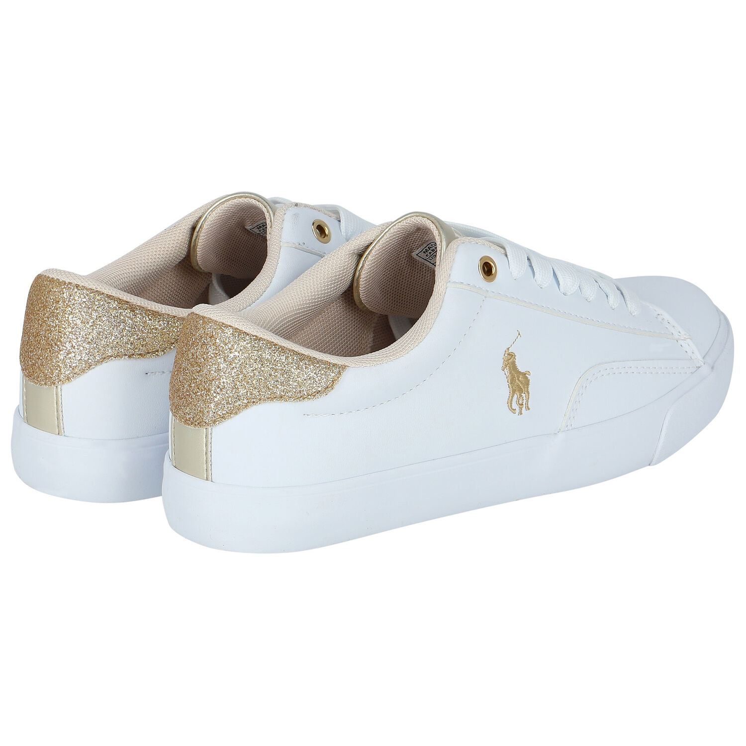 Girls White & Gold Logo Trainers, 1, hi-res