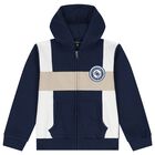 Boys Blue Logo Hooded Zip Up Top, 1, hi-res