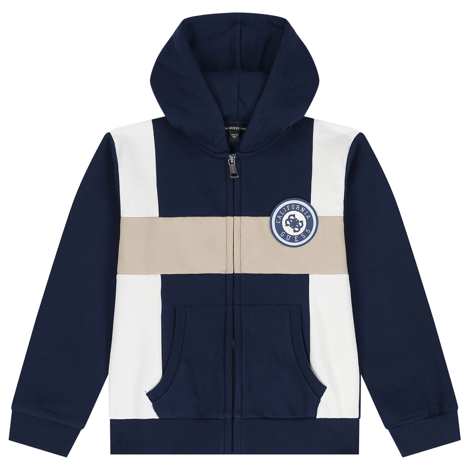 Boys Blue Logo Hooded Zip Up Top, 1, hi-res