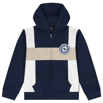 Boys Blue Logo Hooded Zip Up Top