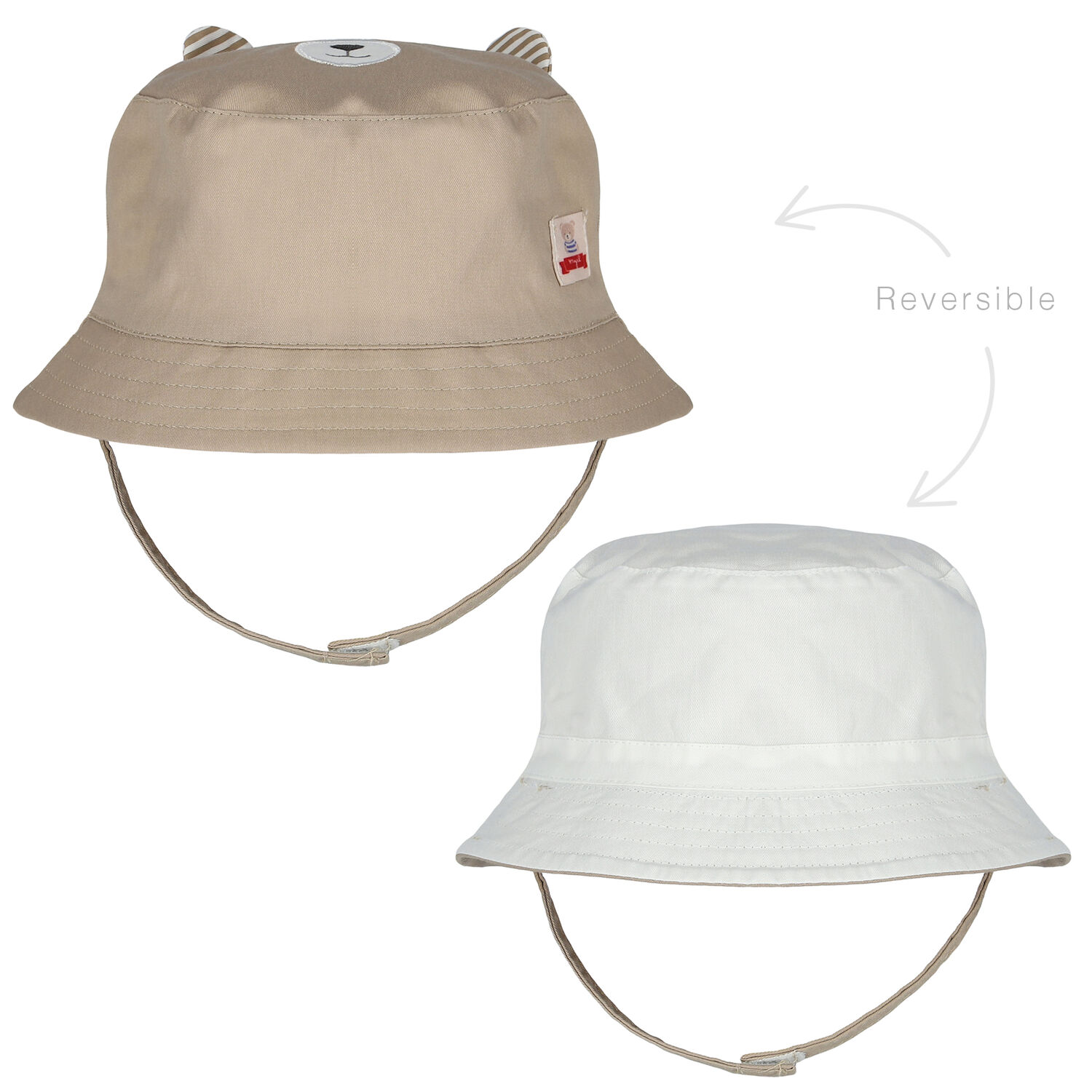 Baby Boys White & Beige Reversible Hat, 1, hi-res image number null