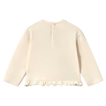 Younger Girls Ivory Bag Ruffled Long Sleeve Top