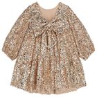 Girls Gold Sequin Tulle Dress, 2, hi-res