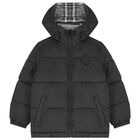 Boys Black & Green Tartan Reversible Puffer Jacket , 1, hi-res