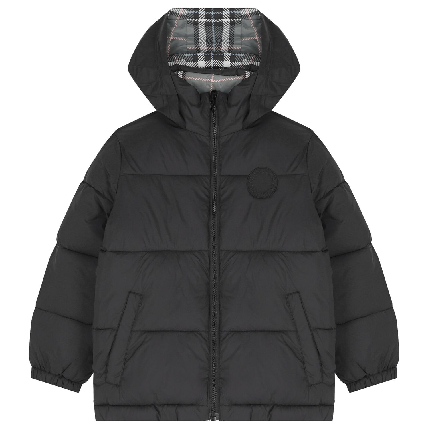 Boys Black & Green Tartan Reversible Puffer Jacket , 1, hi-res