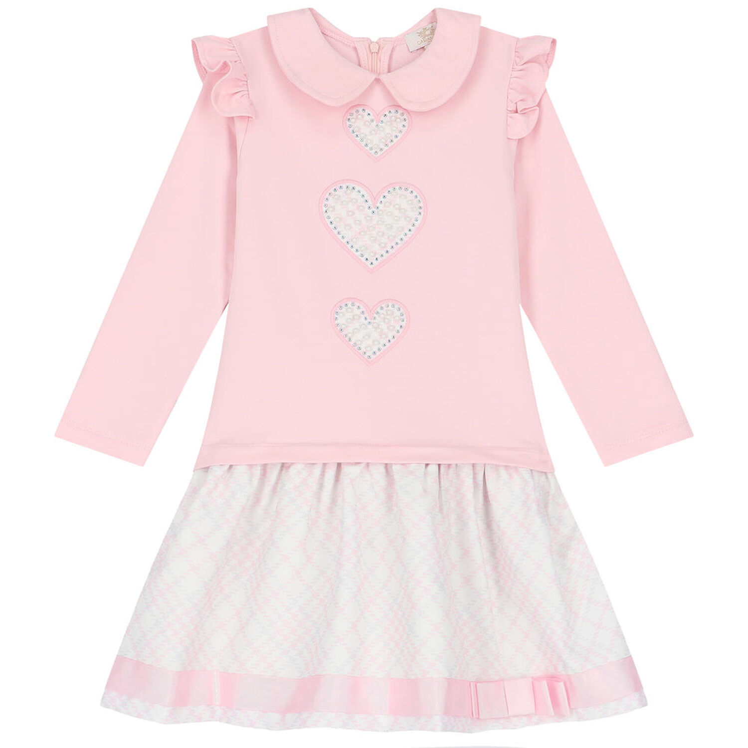 Girls Pink Heart Embellished Dress, 1, hi-res
