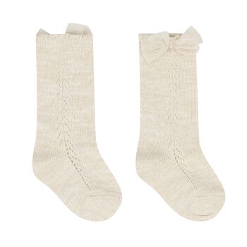 Younger Girls Beige Bow Knitted Socks