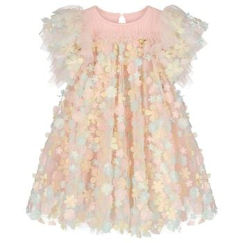 Girls Pink Tulle Flowers Dress