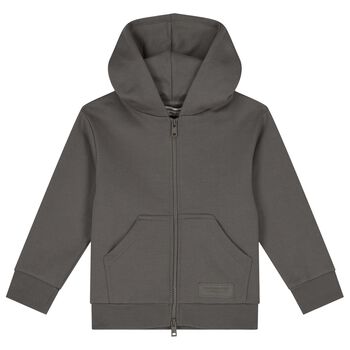 Beige Logo Hooded Zip Up Top