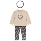 Younger Girls Beige & Grey Floral Leggings Set, 2, hi-res