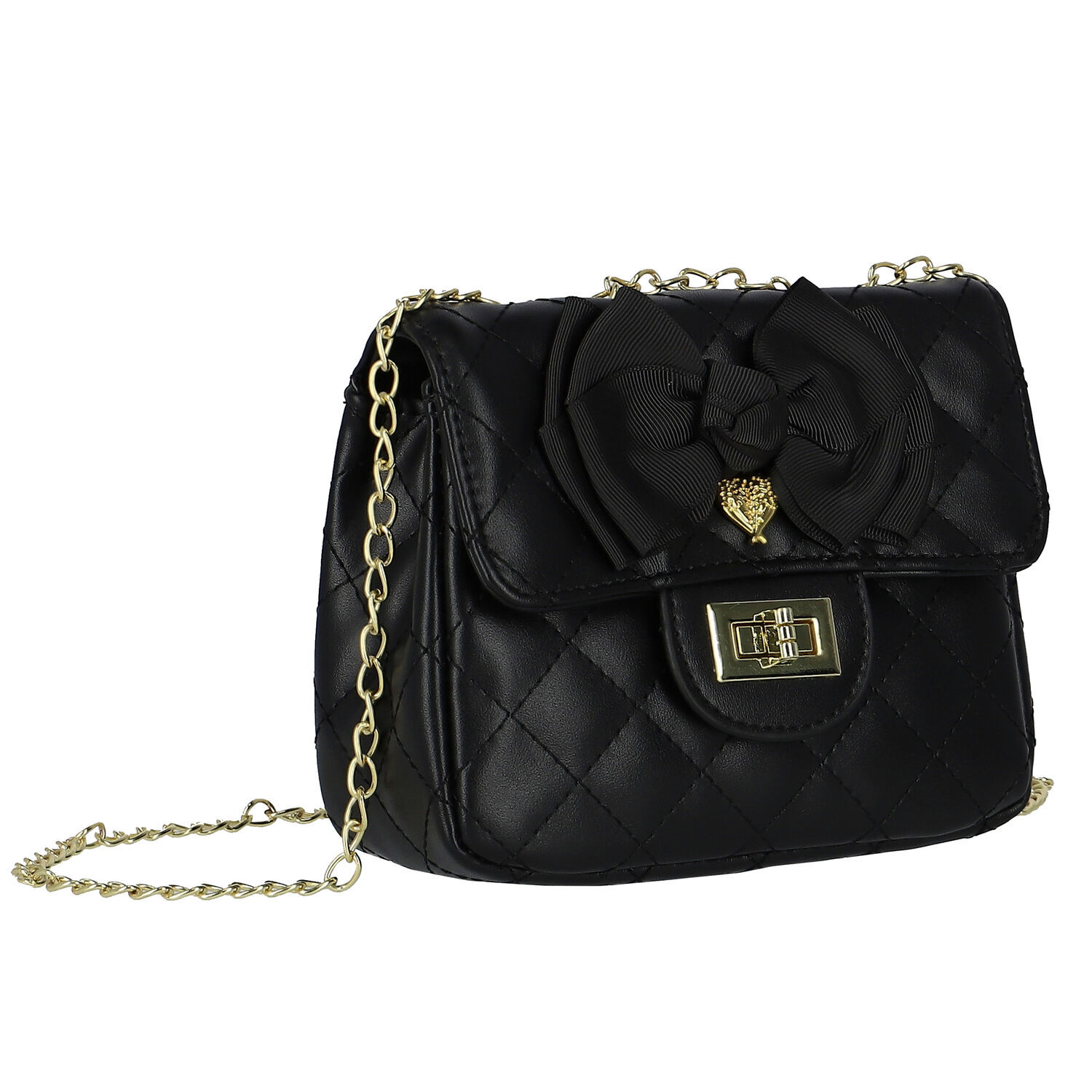 Girls Black Bow Handbag, 7, hi-res