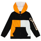 Boys Black Logo Hooded Zip Up Top, 1, hi-res