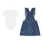 Younger Girls White & Denim Blue Logo Dungaree Set, 1, hi-res