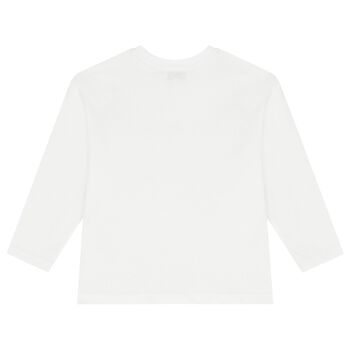 Girls White Crystal Logo Long Sleeve Top