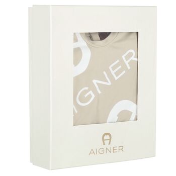 Beige & White Logo Babygrow, Hat & Bib Gift Set