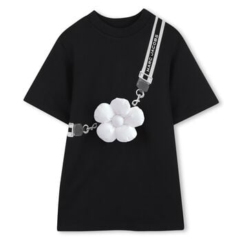 Girls Black Daisy Pocket Dress