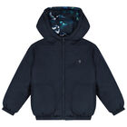 Boys Navy Blue Reversible Puffer Jacket, 1, hi-res