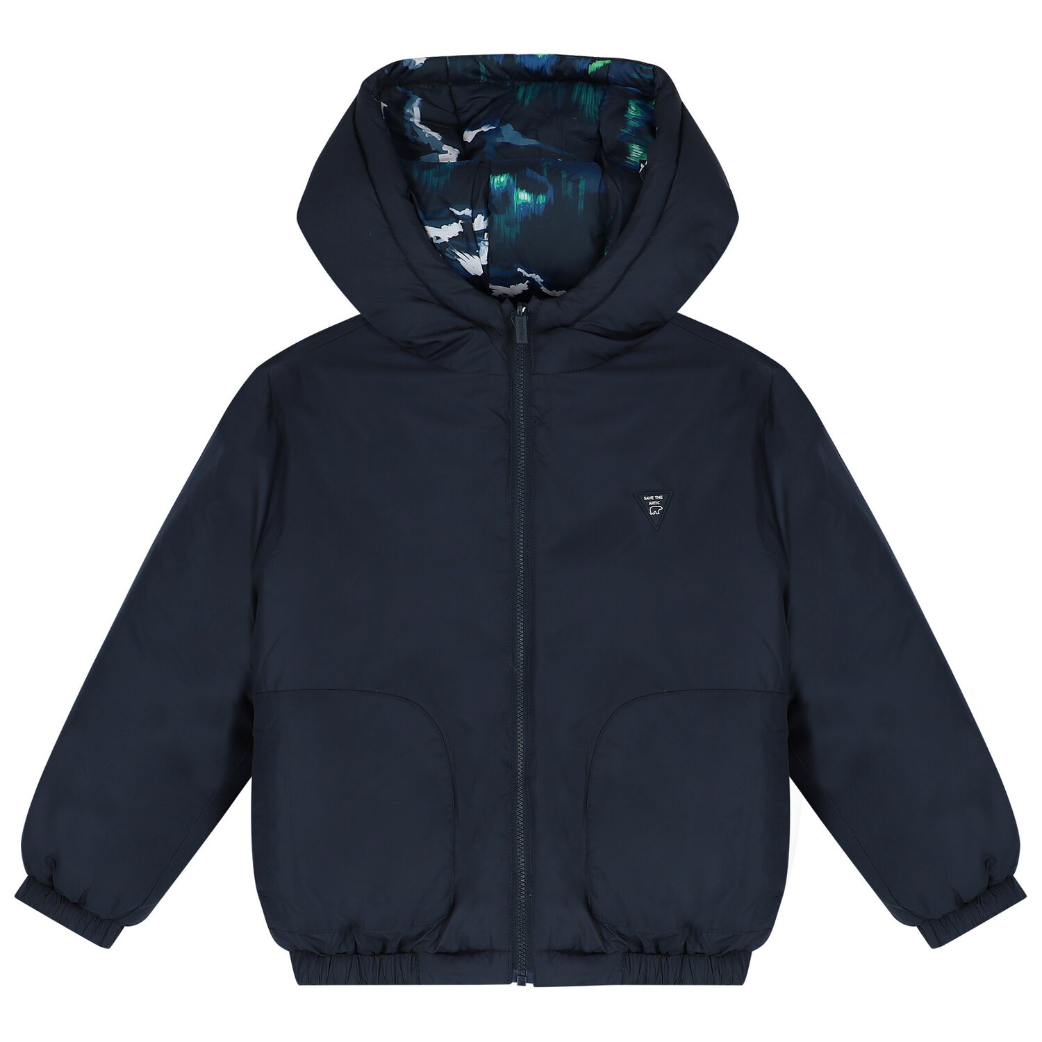 Boys Navy Blue Reversible Puffer Jacket, 1, hi-res image number null