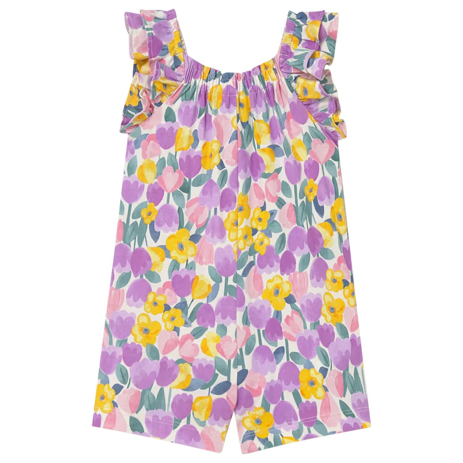 Younger Girls Purple & Yellow Floral Jumpsuit, 1, hi-res