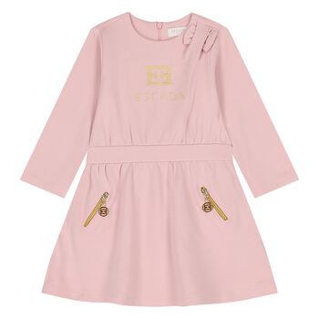 Younger Girls Pink & Gold Logo Dress