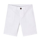 Boys White Twill Shorts, 1, hi-res