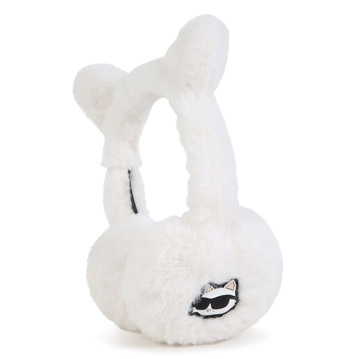 Girls White Faux Fur Earmuffs, 1, hi-res