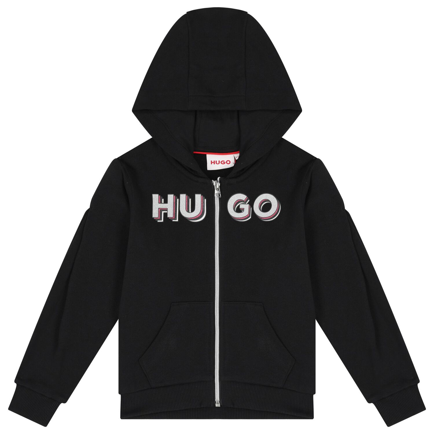 Girls Black Logo Hooded Top, 1, hi-res