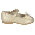 Younger Girls Gold Bow Ballerina Shoes, 1, hi-res