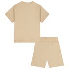 Boys Beige Logo Shorts Set, 2, hi-res