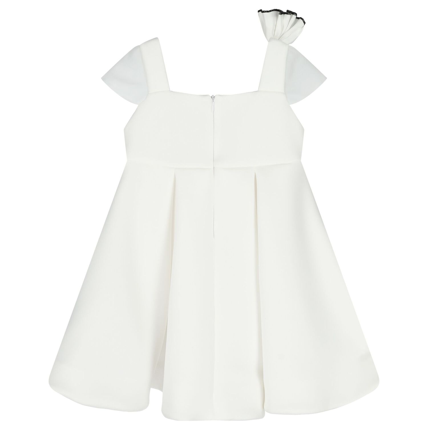 Girls White Bow & Flower Dress, 1, hi-res