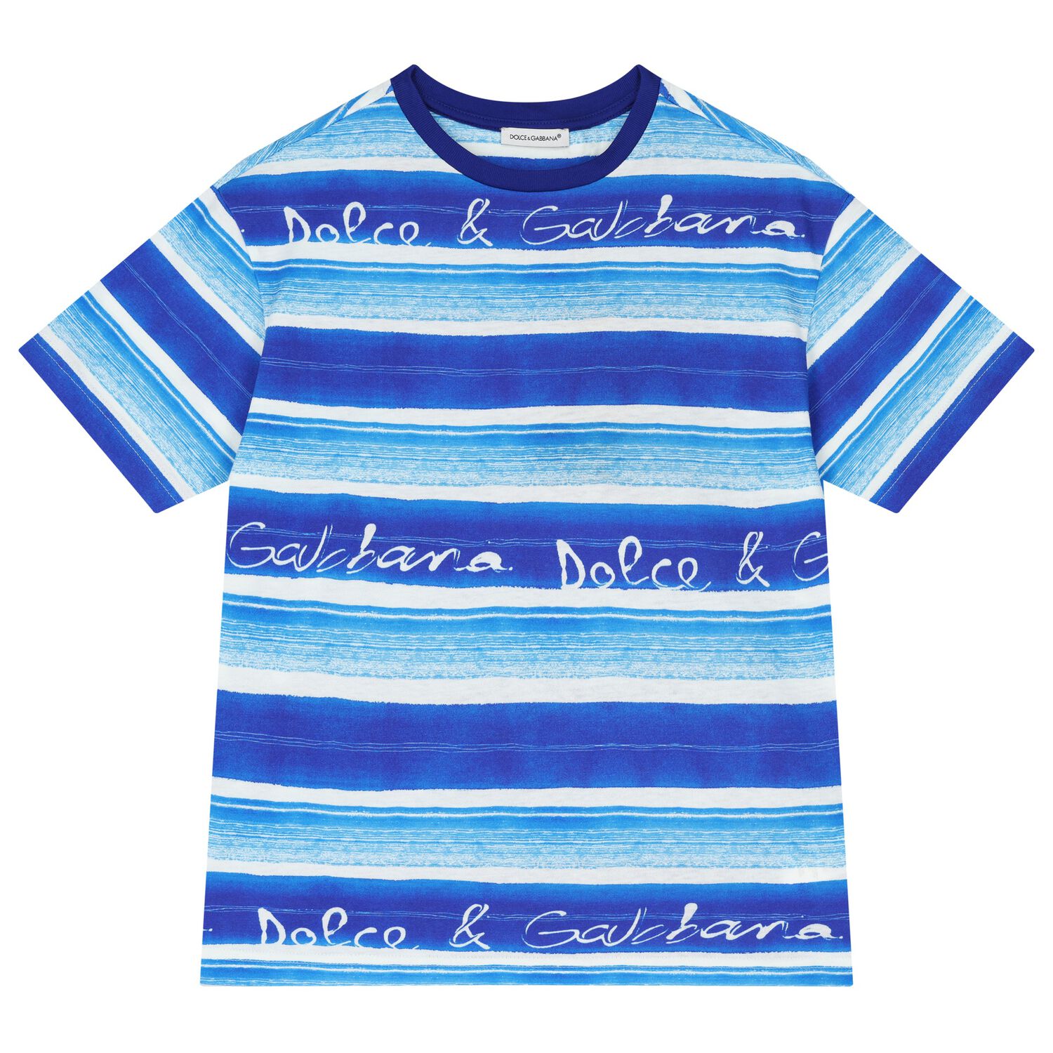 Boys Blue Striped Cotton Logo T-Shirt, 1, hi-res image number null