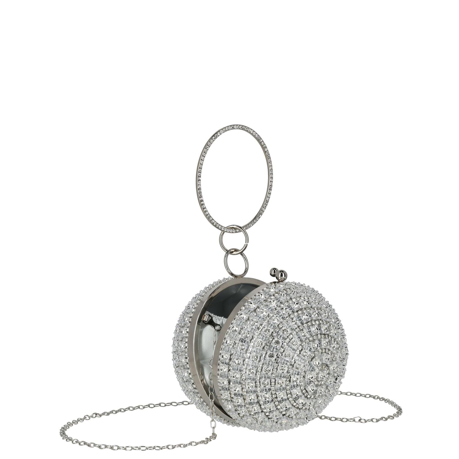 Girls Silver Crystal Handbag, 1, hi-res
