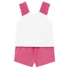 Younger Girls White & Pink Shorts Set, 1, hi-res