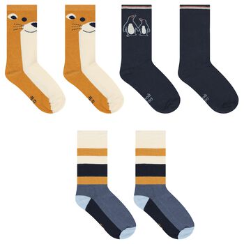 Boys Navy Blue & Beige Socks ( 3-Pack )